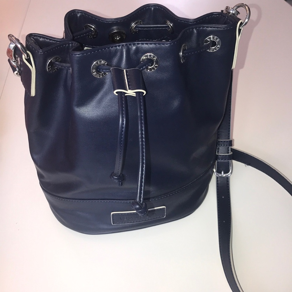 Vera Bradley navy bucket crossbody bag w silver